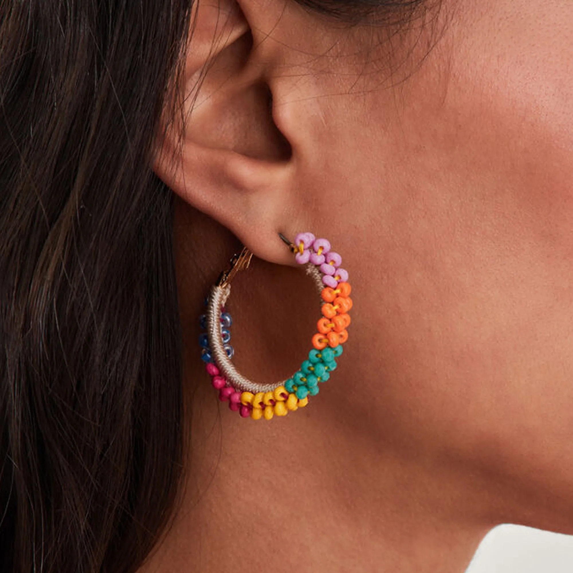 Accessorize London Women's Multi Bright Beaded Hoop Earrings