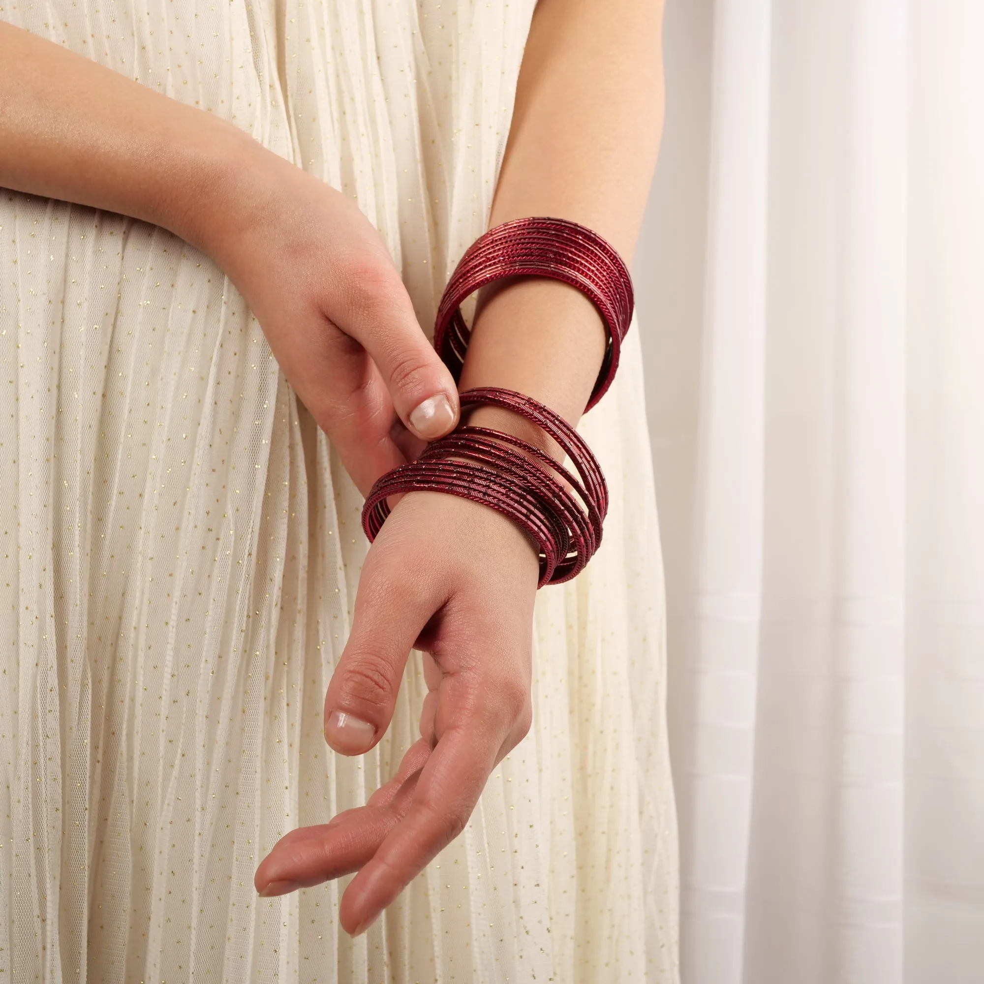Maroon Diamond Cut Glitter Bangles